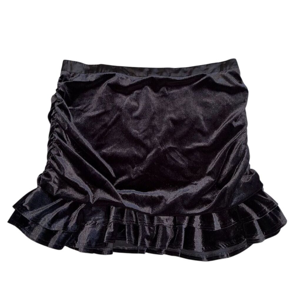 ELOQUII Women's Size 26‎ Black Velvet Asymmetrical Ruffle Mini Skirt
